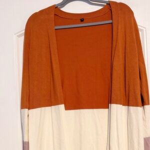 SHEIN Colorblock Cardigan in Orange and Cream